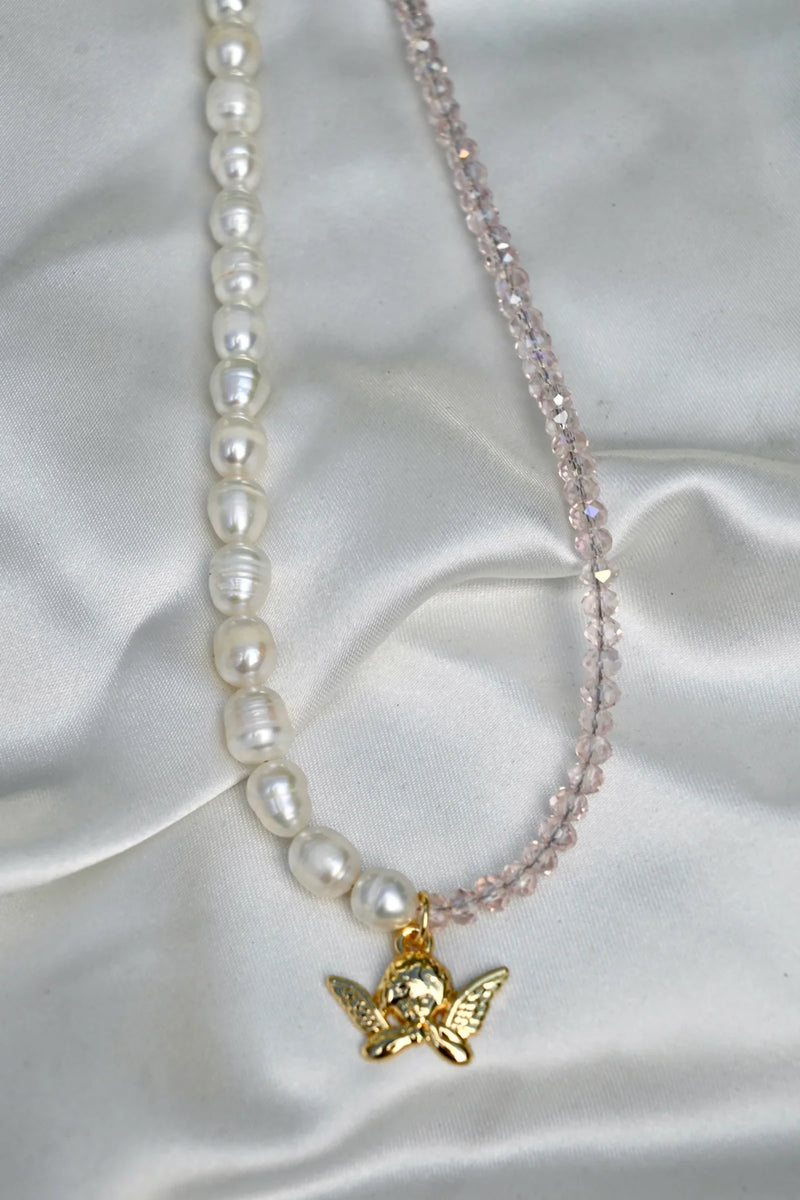 DDBJCN-PNK gold cherub necklace pink 3 dippin' daisy's