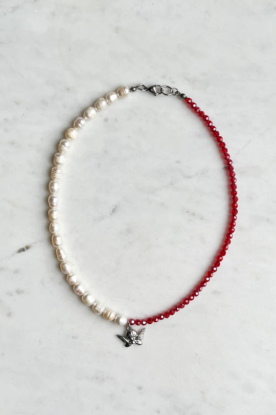 DDBJCN-RED silver cherub necklace red 3 dippin' daisy's