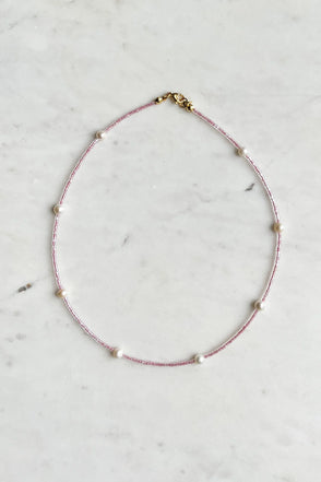 DDBJSBPN-PNK dainty beaded necklace pink 2 dippin' daisy's