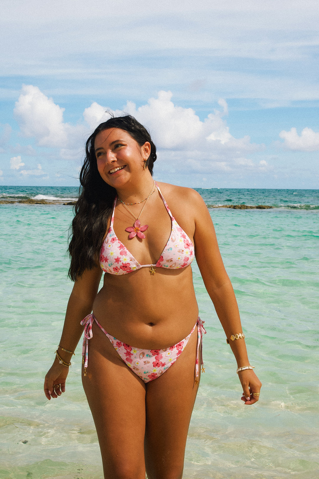 Palm Tie Back Triangle Bikini Top